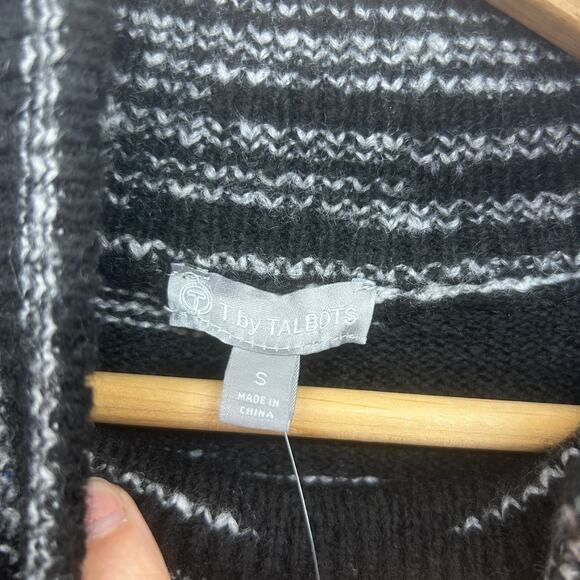 NEW T by Talbots Black White Wool Blend Mock Neck Knit Sweater Small Cozy Winter - Picture 7 of 8